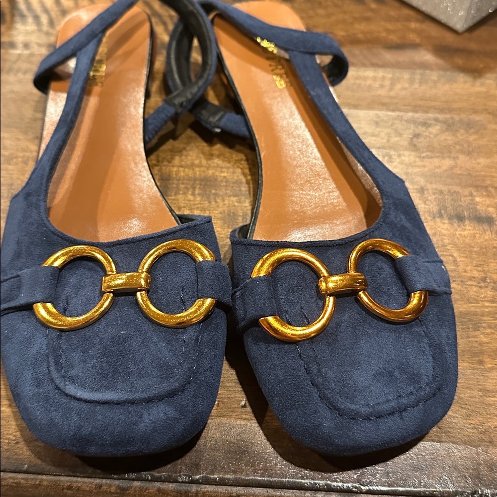 Tinstree Women's Navy Slingback Shoes with Rose Gold Accents size 8 NWT